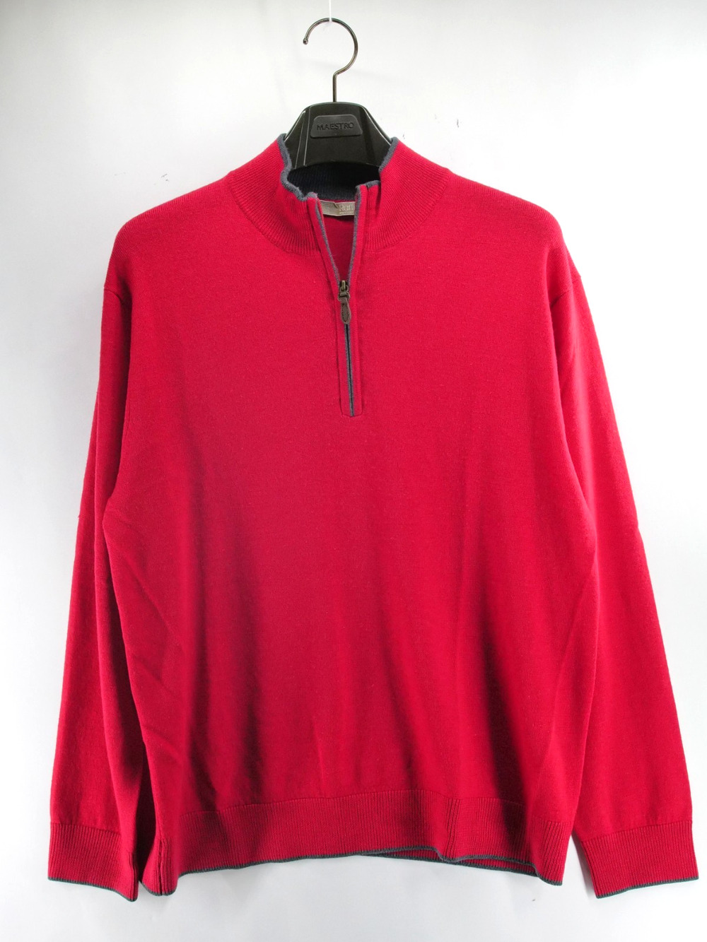 Raffi Linea Uomo Merino Wool 1/4 Zip Sweater Mens XL Pullover Red Long Sleeve